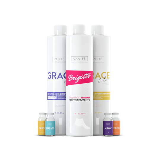 Kit Pro Beauty | 1 und Shampoo Brigitte 1000ml + 1 und Grace Violet 1000ml + 1 und Grace Unique 1000ml & 4 free ampoules